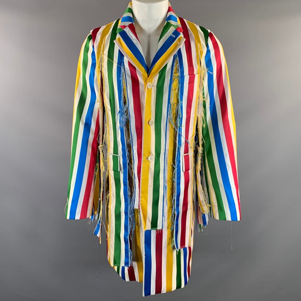 COMME des GARCONS HOMME PLUS SS19 White Multicolor Stripe Polyester Coat M